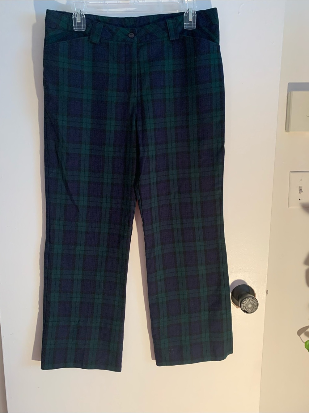 Women's Plaid Straight ankle Pants in Green & Blue